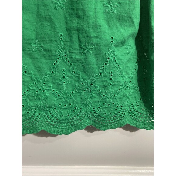 TECE Green Women’s Dress Embroidered Eyelet Scalloped Hem & Sleeves Bohemian L - Picture 3 of 14